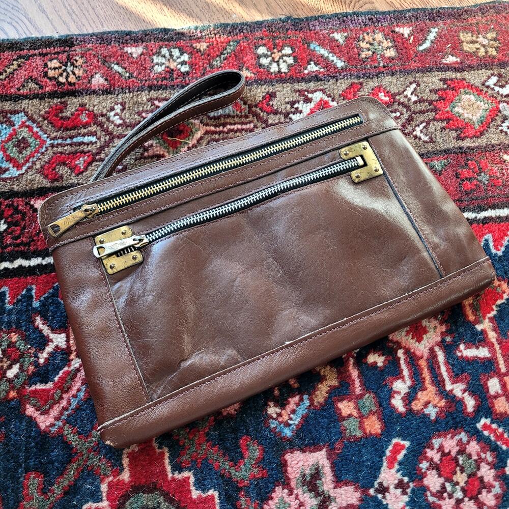 Leather Zipper Clutch Bag Pouch
